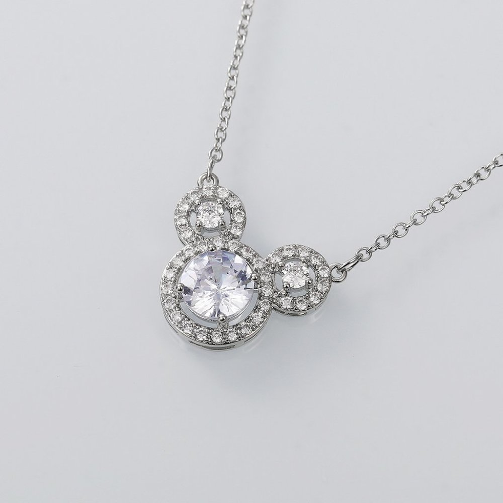 NEW Silver Round Diamond Halo Mickey Mouse Necklace - Picture 5 of 5